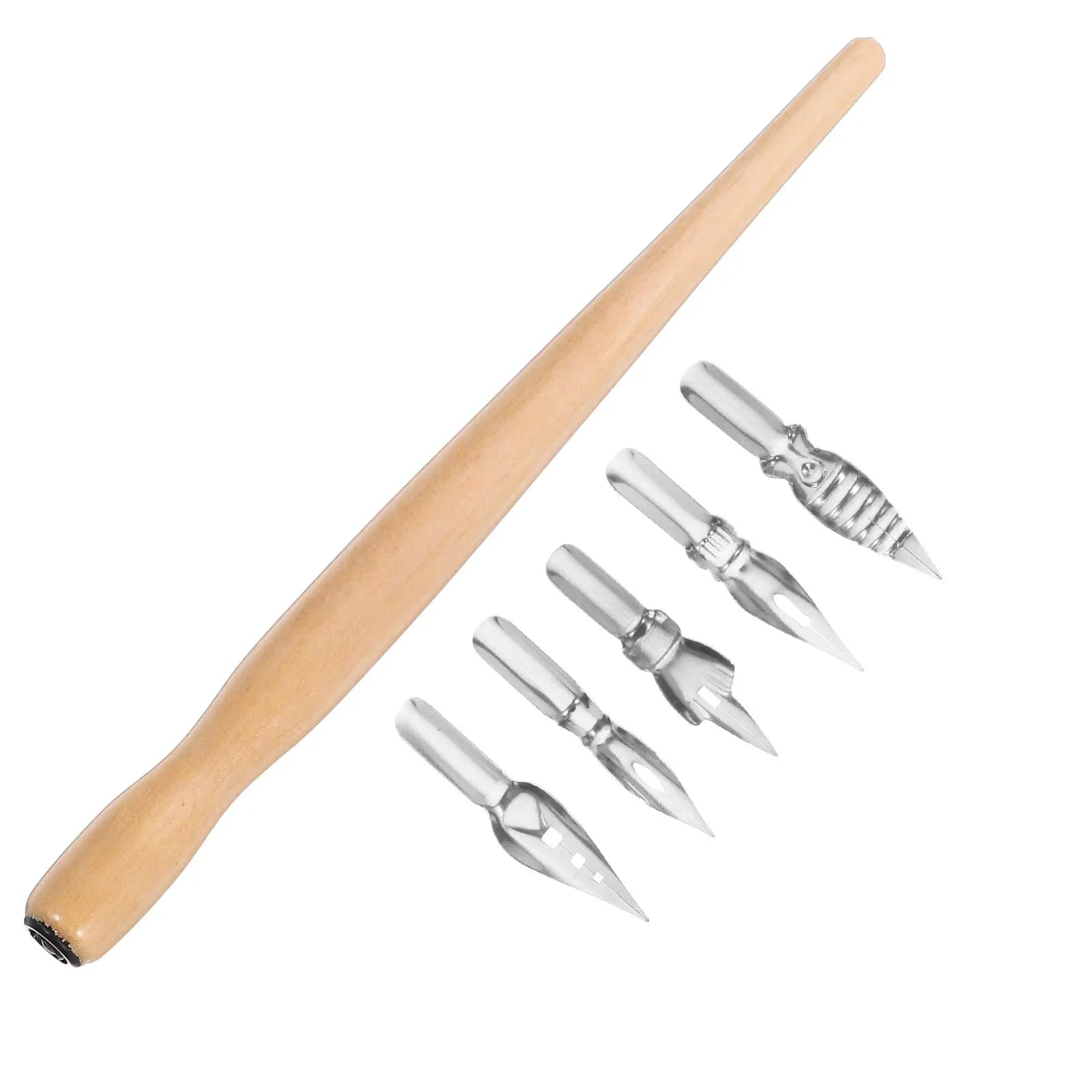 1Set Multi Function Dip Pen Set Wood Steel Construction Bent Tip Nibs Rod Included for Calligraphy Art Drawing Signature