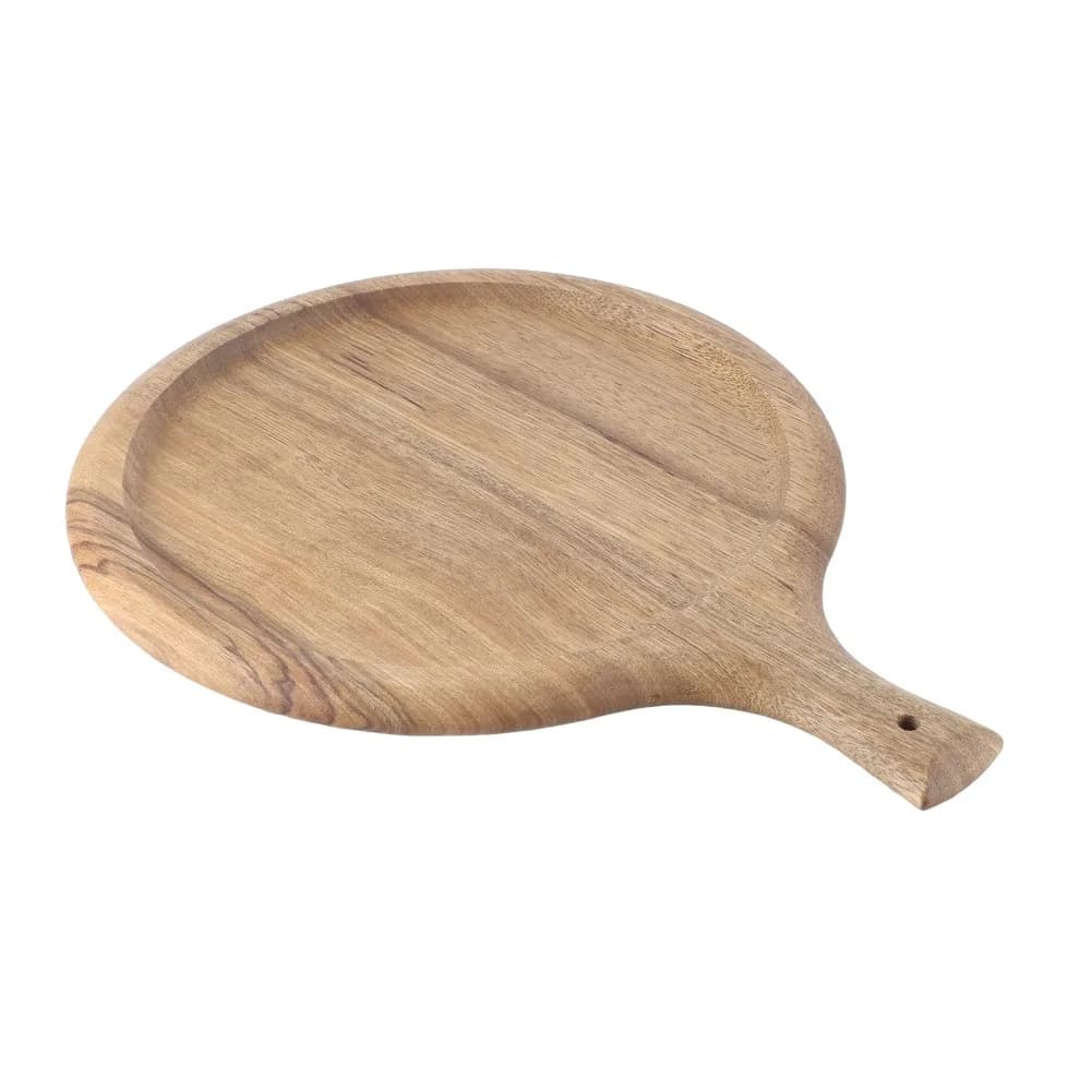 Utensile da Cucina, Vassoio per Pizza in Legno, Tagliere Rotondo con Manico Ergonomico, Elegante 15.7x11.8x0.8in, Tagliere da Servizio per Ristorante/Casa