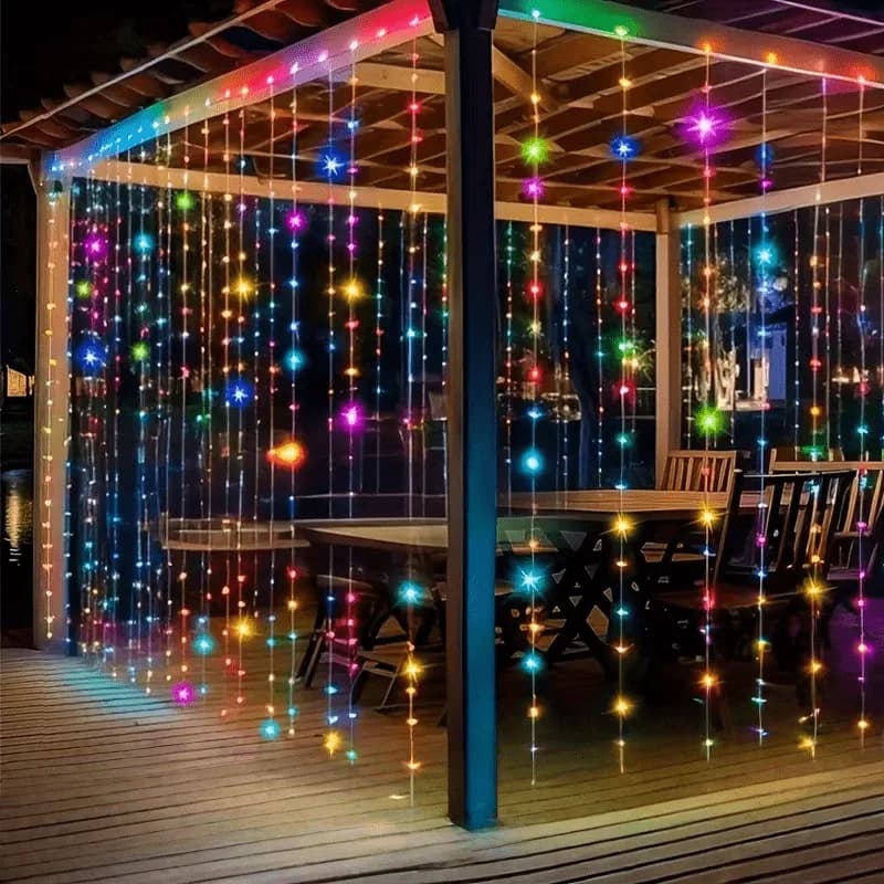 Luce per tende solari 100/200/300 LED Luce per esterni Filo di rame Luce fata per matrimoni Balcone Patio Decorazioni natalizie