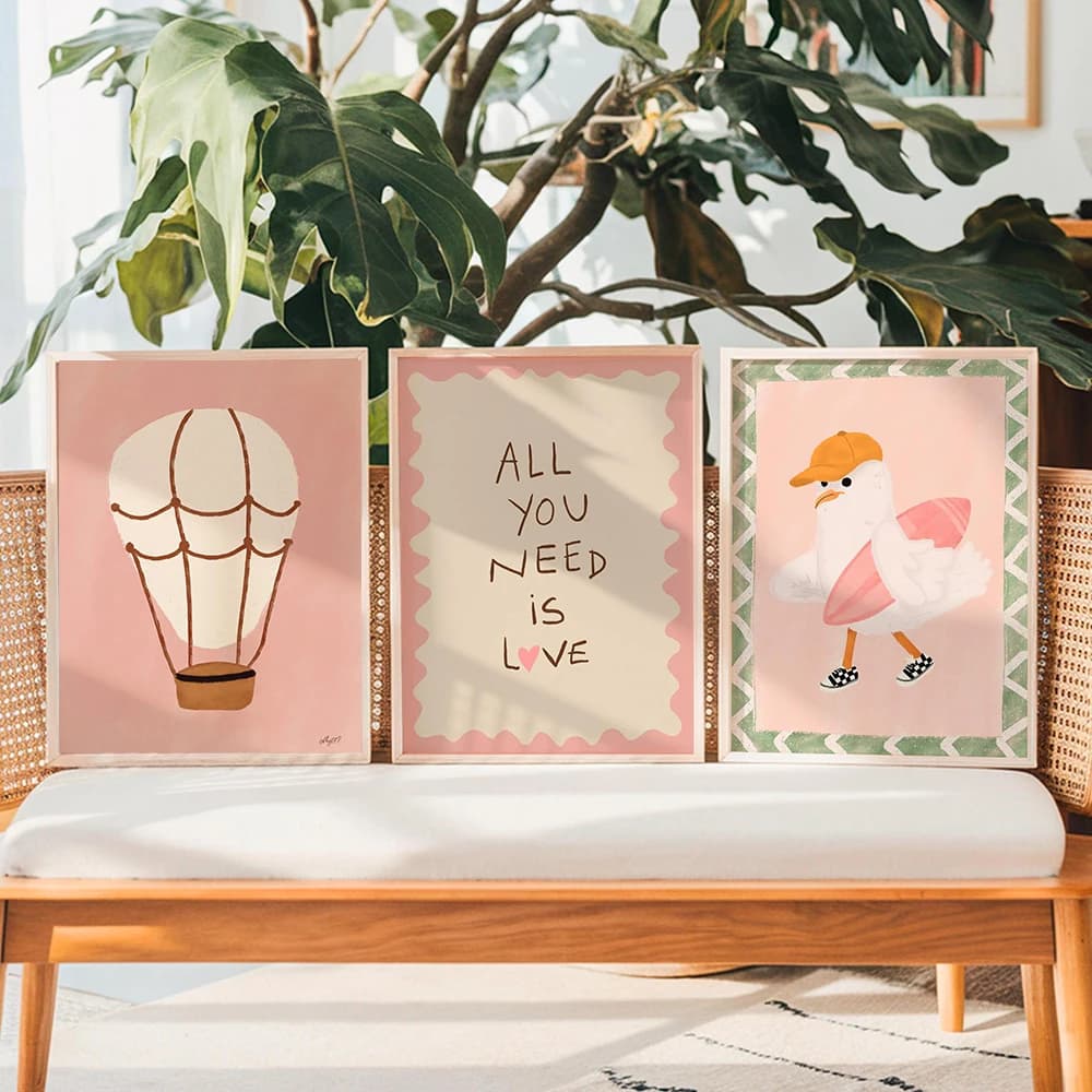 Poster di Moda con Cane, Leone, Leopardo, Surfista, Gabbiano, Arte Murale con Animali, Decorazione per Cameretta, Stampa Boho per Asilo Nido, Illustrazione Safari Montessori