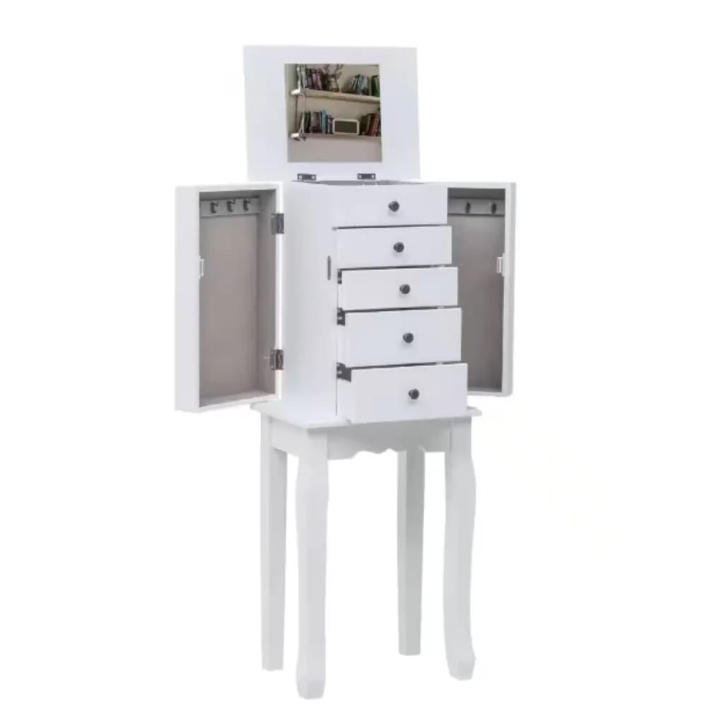 White wood 13 inches. W Jewelry cabinet with drawers for women and girls, ring, necklace, earrings, bracelet, organizer