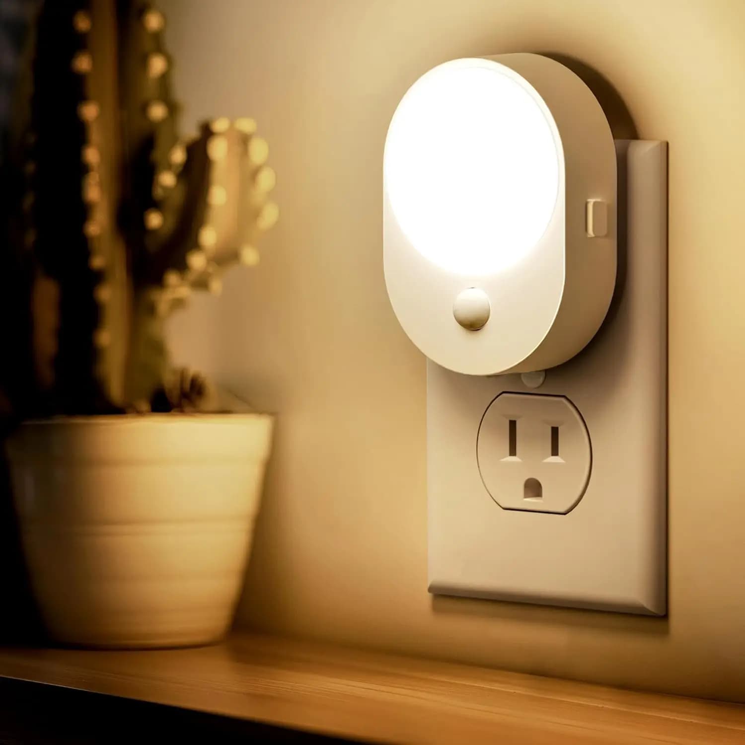 Luce Notturna LED con Sensore di Movimento, Confezione da 2, Dimmerabile 30/60/100lm, Bianco Caldo 3000K, Plug-in per Bagno e Corridoio