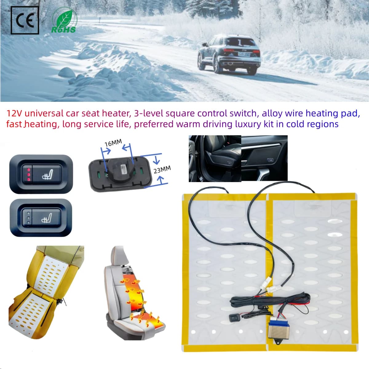 Universal 12V Car Seat Heater with 3-Level Control Memory Function Alloy Wire Heating Pad Quick Heating Long Life Luxury Kit