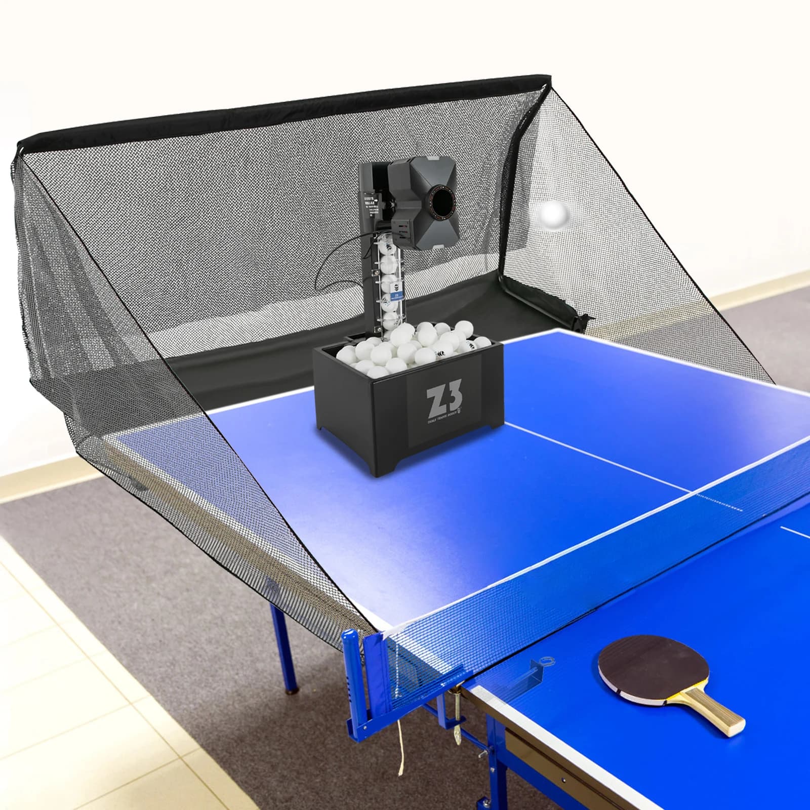Macchina automatica per palline da ping pong con rete, macchina da ping pong da 100 palline, modalità di servizio multiple lancio di palline da ping pong