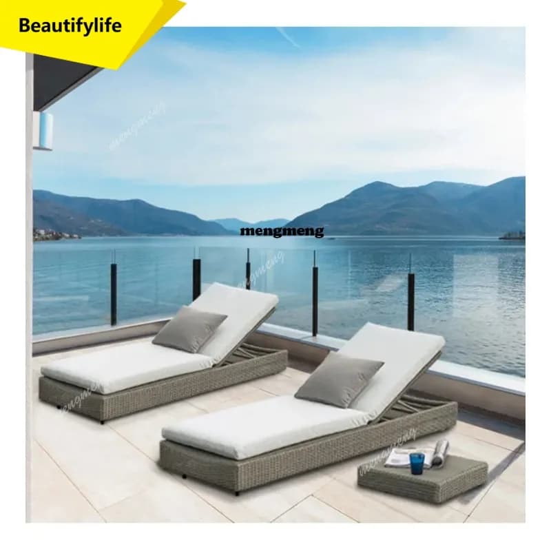 Sedia Pieghevole X188 in Rattan Regolabile con Schienale Alto e Supporto Lombare, Lettino da Spiaggia, Sedia da Giardino Pieghevole, Chaise Pliante per Esterni