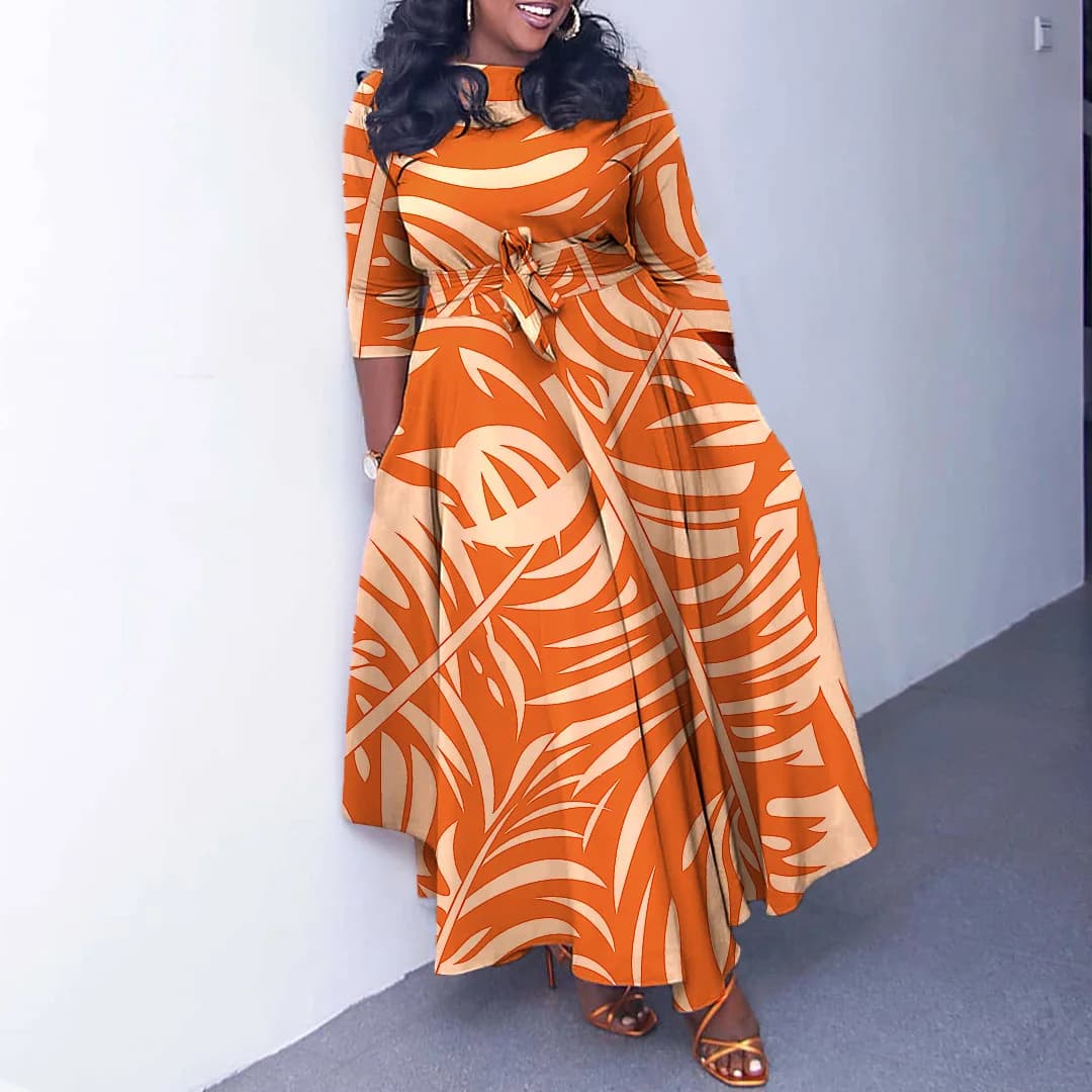 Women's Fashion 2026 Spring New Stylish Elegant Tie Print Plus Size Midi Dress Wedding Dress Boho Vestidos Bandage Clothing