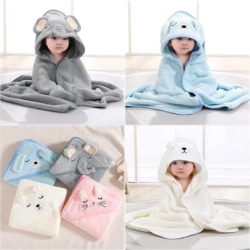 Asciugamano da Bagno per Neonati con Cappuccio, Motivo Animale Cartoon, in Pile Corallo Assorbente, per Bambini 0-12 Mesi