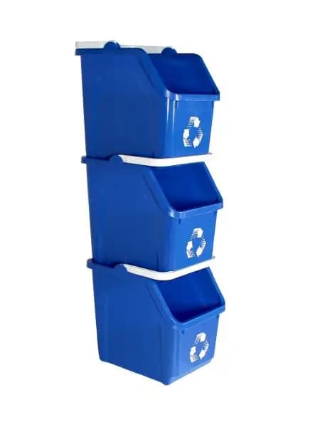 Set di 3 contenitori impilabili da 6 galloni per riciclaggio, per cucina, casa, garage, ufficio - Blu, realizzati in plastica riciclata