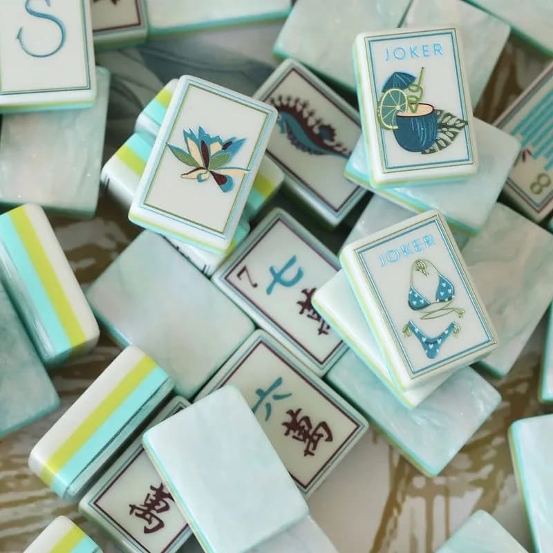 Ocean Seashell Pattern Acrylic American Mahjong Set Luxury Western Style Crystal Mahjong Tiles Portable Family Party Board