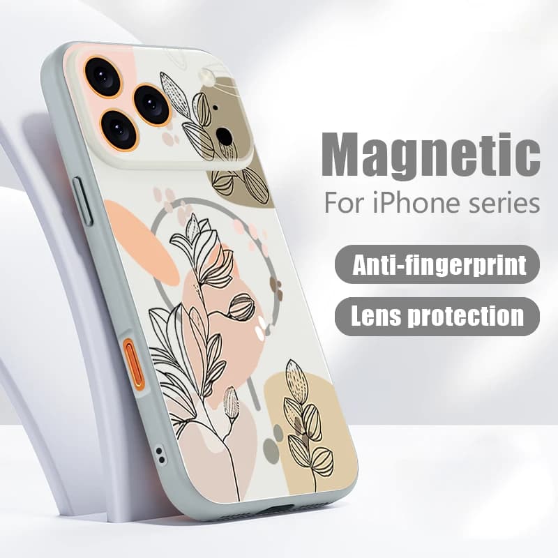 Custodia per iPhone 17 Pro Max con motivo floreale Magnolia Bianco, magnetica per MagSafe, ibrida opaca, compatibile con iPhone 16 15 14 13 Pro Max