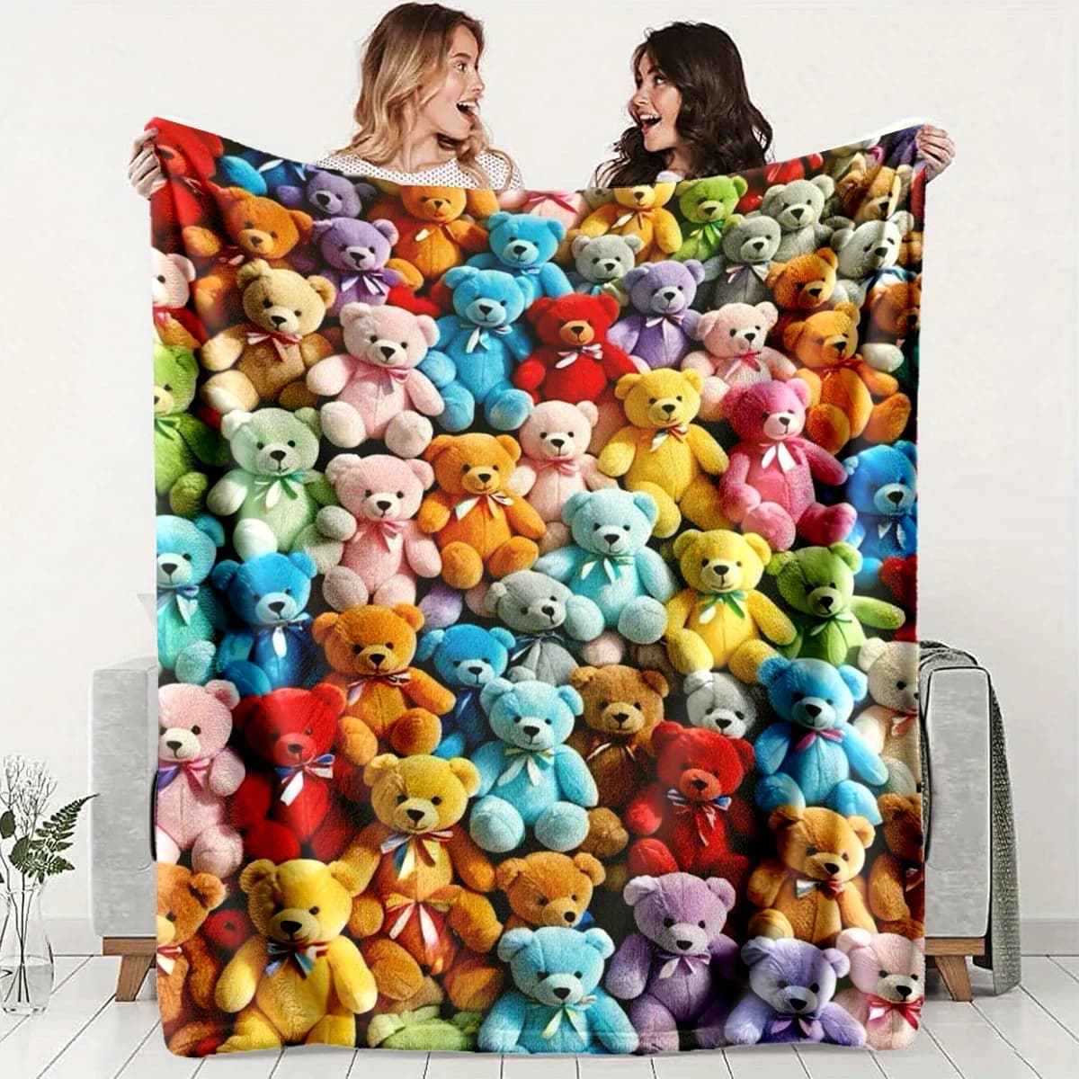 Copriletto trapuntato con stampa di orsi - Flanella di peluche multicolore, per piselli, viaggi in campeggio, regalo lavabile in lavatrice