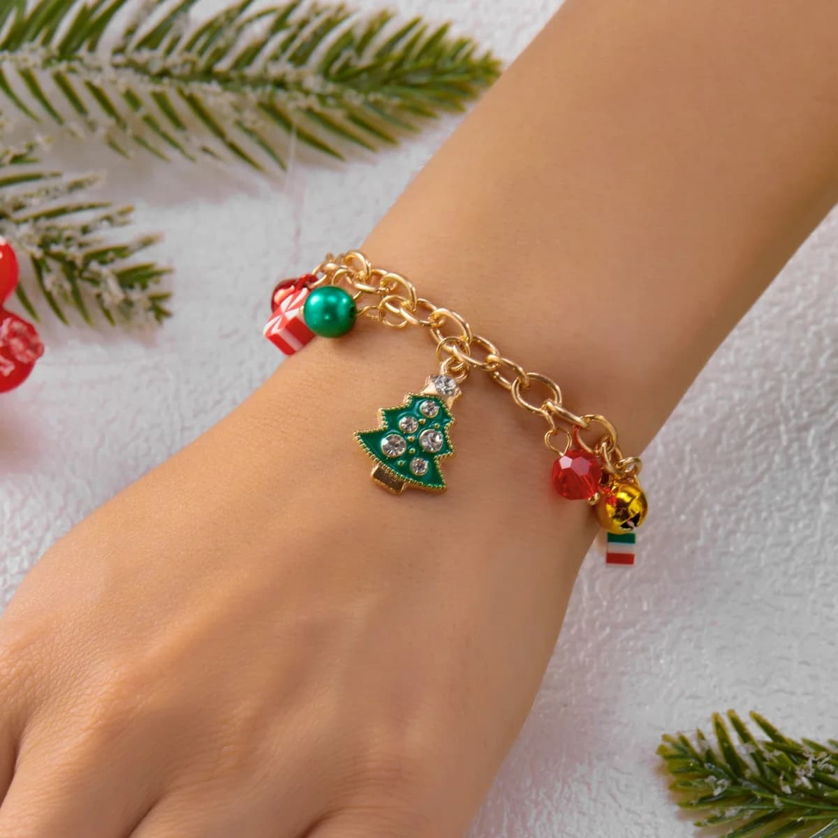 Christmas Bell Fringe Bracelets Santa Claus Socks Candy Deer Snowman Wreath Tree Gift Box Gloves Bangles For Women Men Jewelry