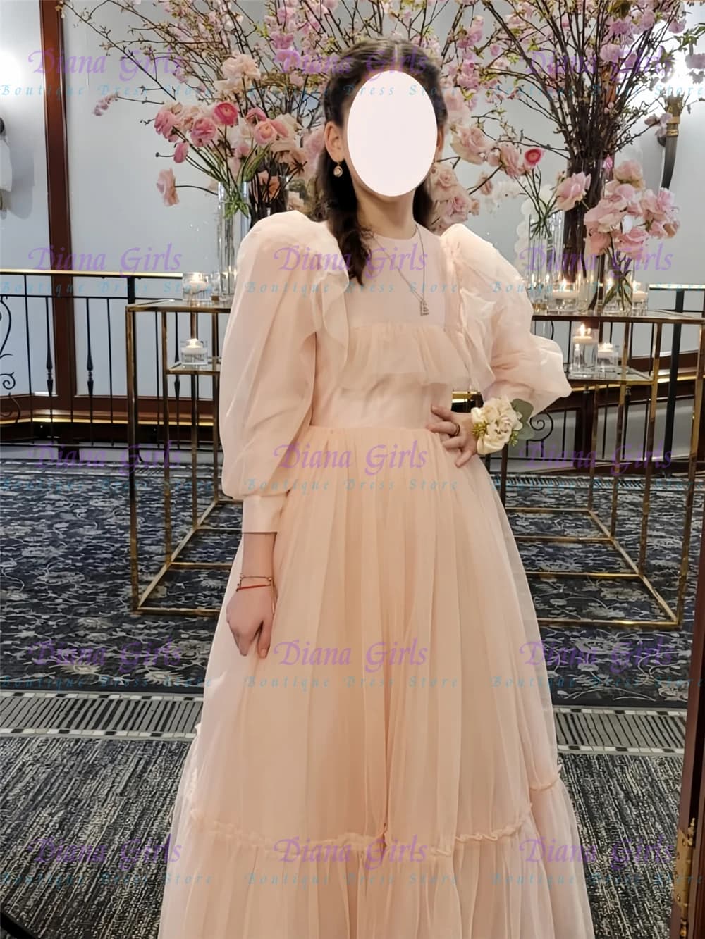Elegante Abito da Damigella in Tulle Champagne per Piccole Principesse, per Matrimoni, Compleanni, Comunioni e Feste Serali