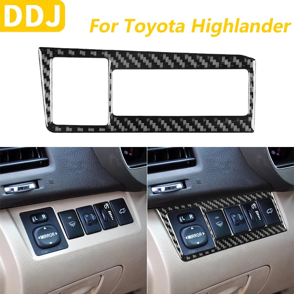 Per Toyota Highlander 2008-2013 Specchietto retrovisore in fibra di carbonio Pieghevole Interruttore fari Pannello di controllo Trim Accessori auto Adesivo