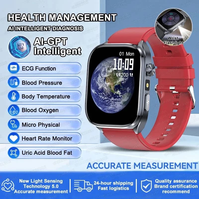 Smartwatch diagnostico AI ECG 2026 per uomo, con misurazione pressione sanguigna e acido urico, e Q&A intelligenti AI-GPT per la salute