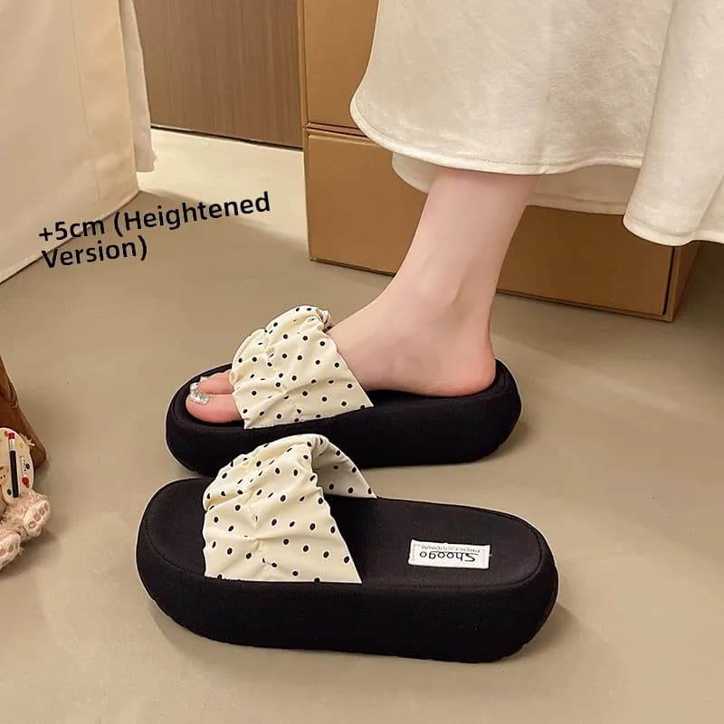 Women's Summer Outdoor Beach Thick Bottom Polka Dot Slippers Flip Flops Fairy Style Sandals High Sensation Rubber Sole Shoes