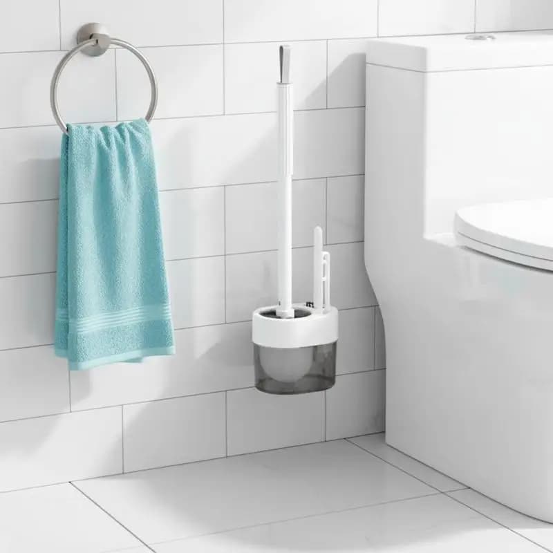 Wall-Mounted Toilet Brush & Crevice Brush Kit with Sticky Holder No Drilling Waterproof for Bathroom Deep Cleaning