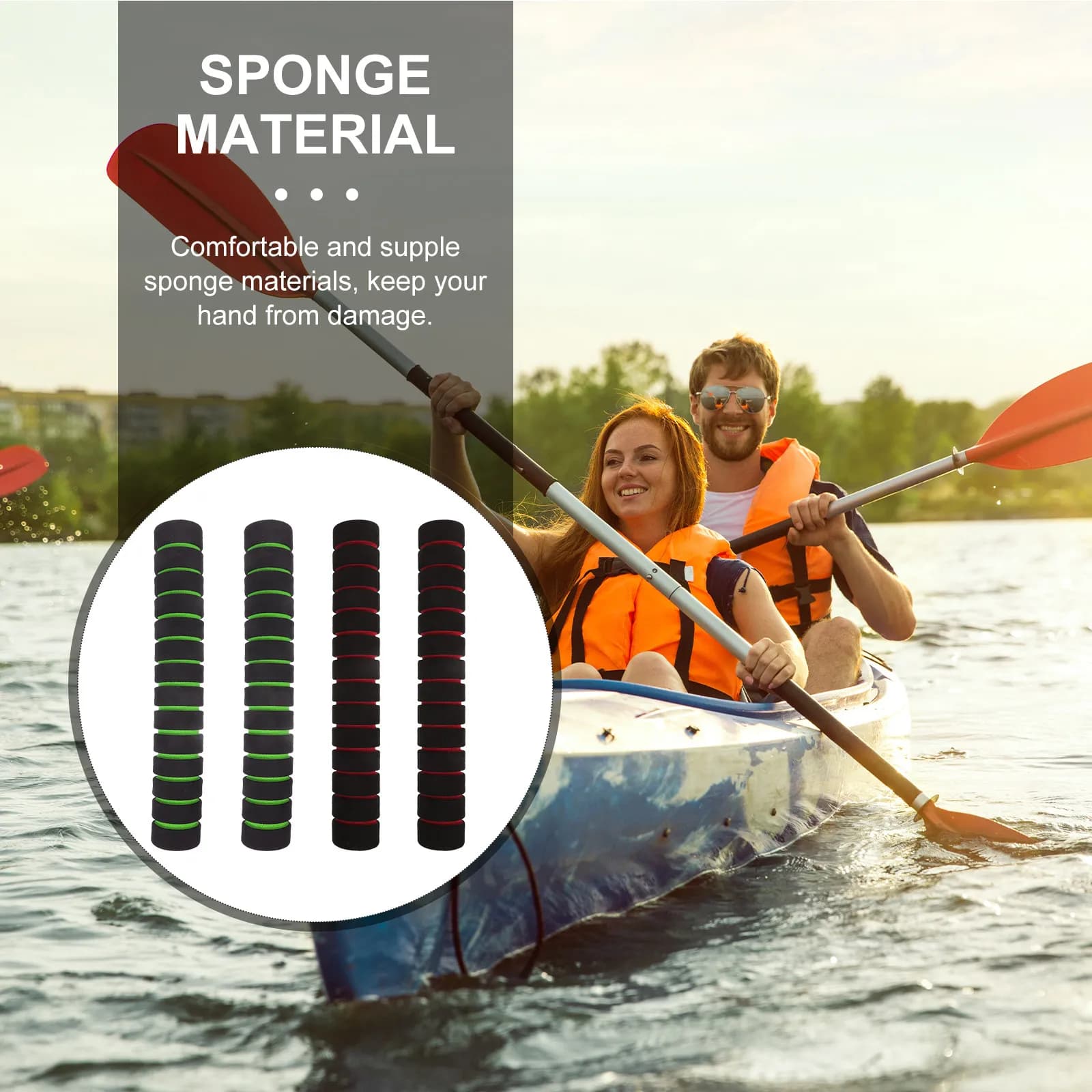 2 Paia di Impugnature Professionali per Pagaie da Kayak, Manicotti Antiscivolo in Spugna Morbida, Protezione per Mani Destra e Sinistra, Efficiente e Stabile