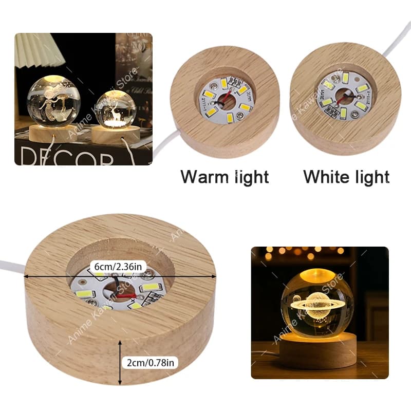 Luci Decorative da Tavolo in Legno, Base Luminosa, Luce Notturna LED USB, Supporto per Sfera di Cristallo, Espositore per Lampada, Ornamento Artistico