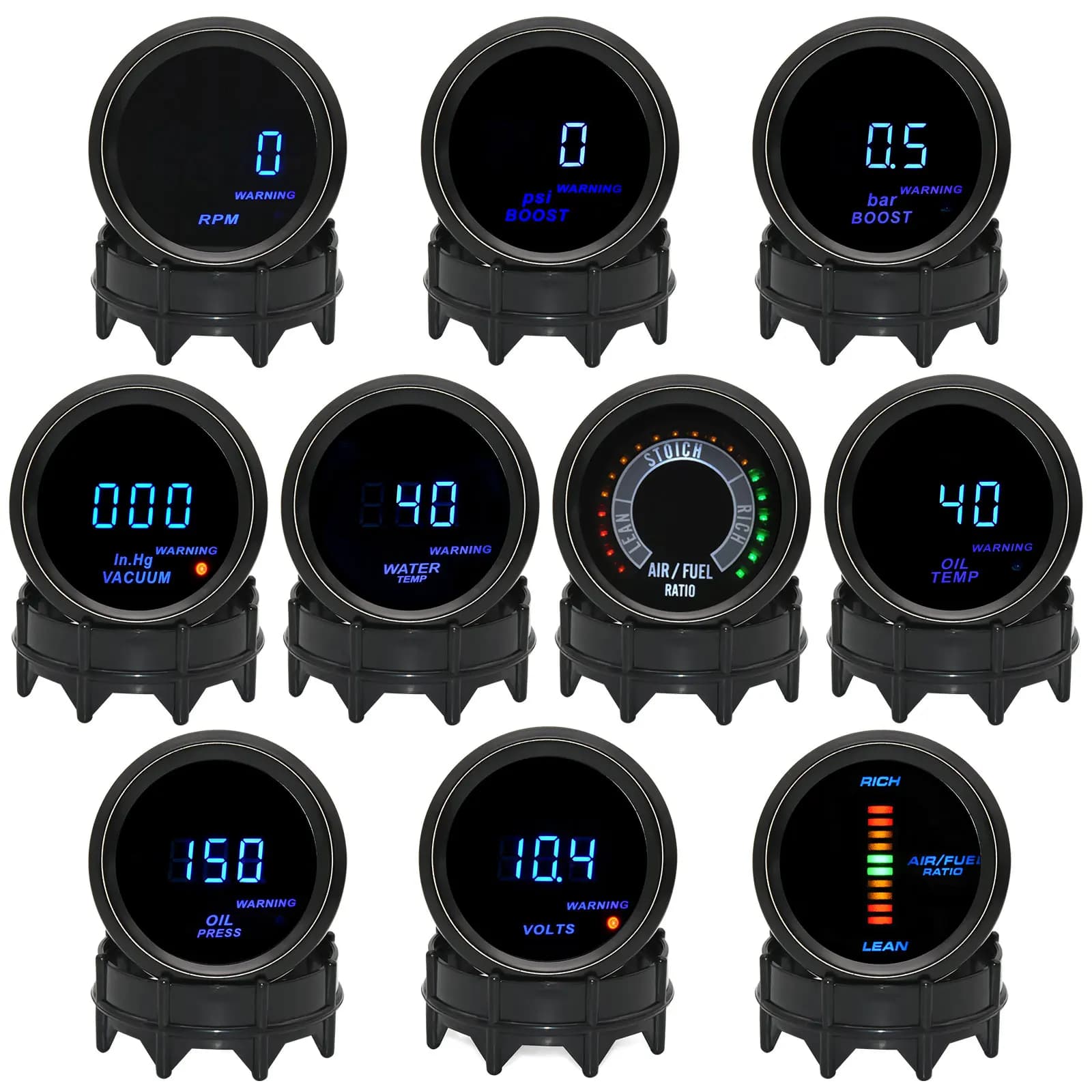 2 "52mm Blu Digitale LED Contagiri Psi Bar Boost Gauge Vuoto Manometro Acqua Olio Temp Gauge Pressa Olio Voltmetro Per Auto 12V