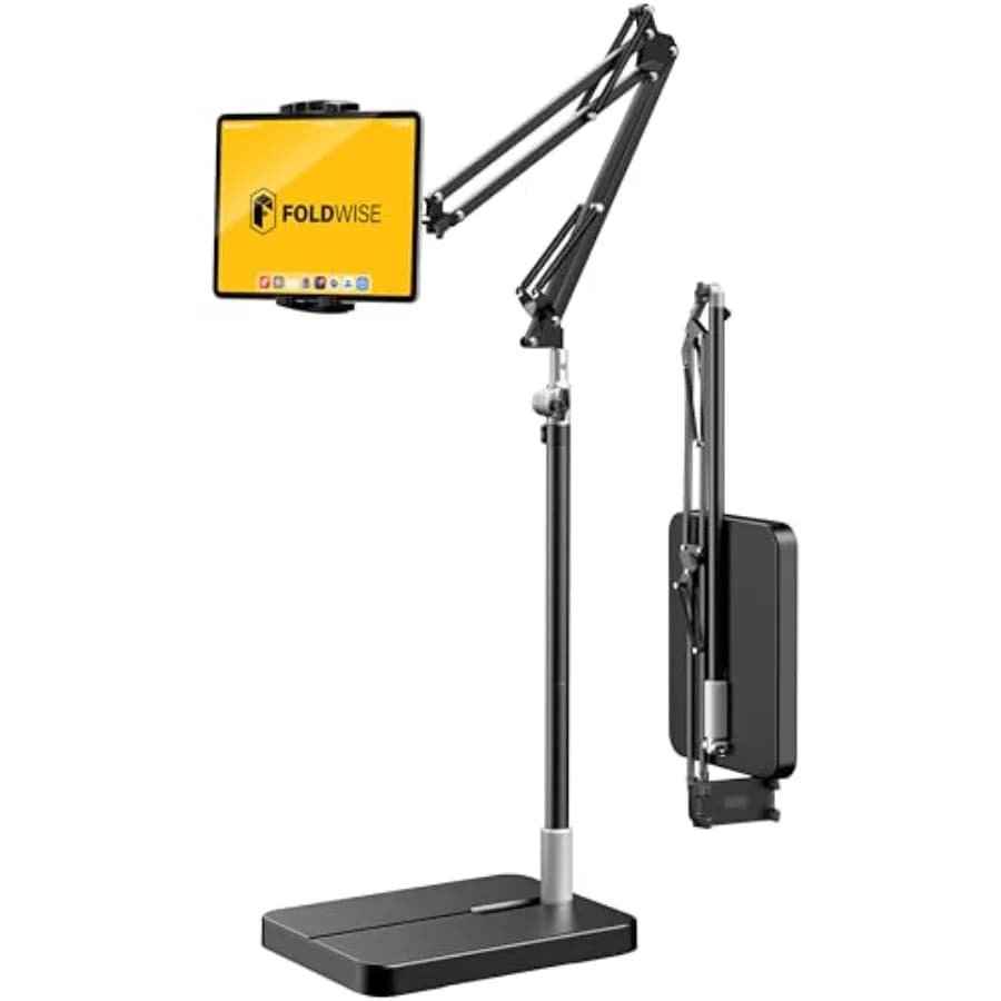 Supporto da Pavimento Pieghevole per iPad e Tablet - Base in Metallo Pesante da 5 kg con Rotazione a 360° ° Supporto per Kindle Regolabile in Altezza e Angolazione con Rotazione