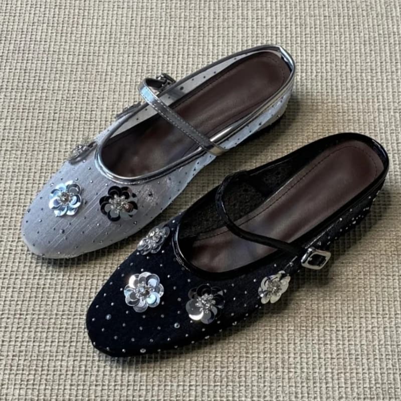 Luxury Slippers with bling flowers on the net Women's Slippers Comfort and breathable Backless Dress Apartments Mocassini brand CRISTALLO fashion for woman