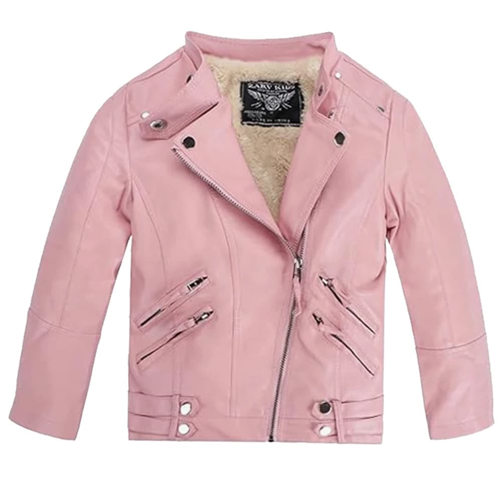 Kids Transition Coat with Fleece Boys Girls PU Leather Plush Jacket Outerwear Windproof Warm Winter Soft Faux Leather Moto Coat