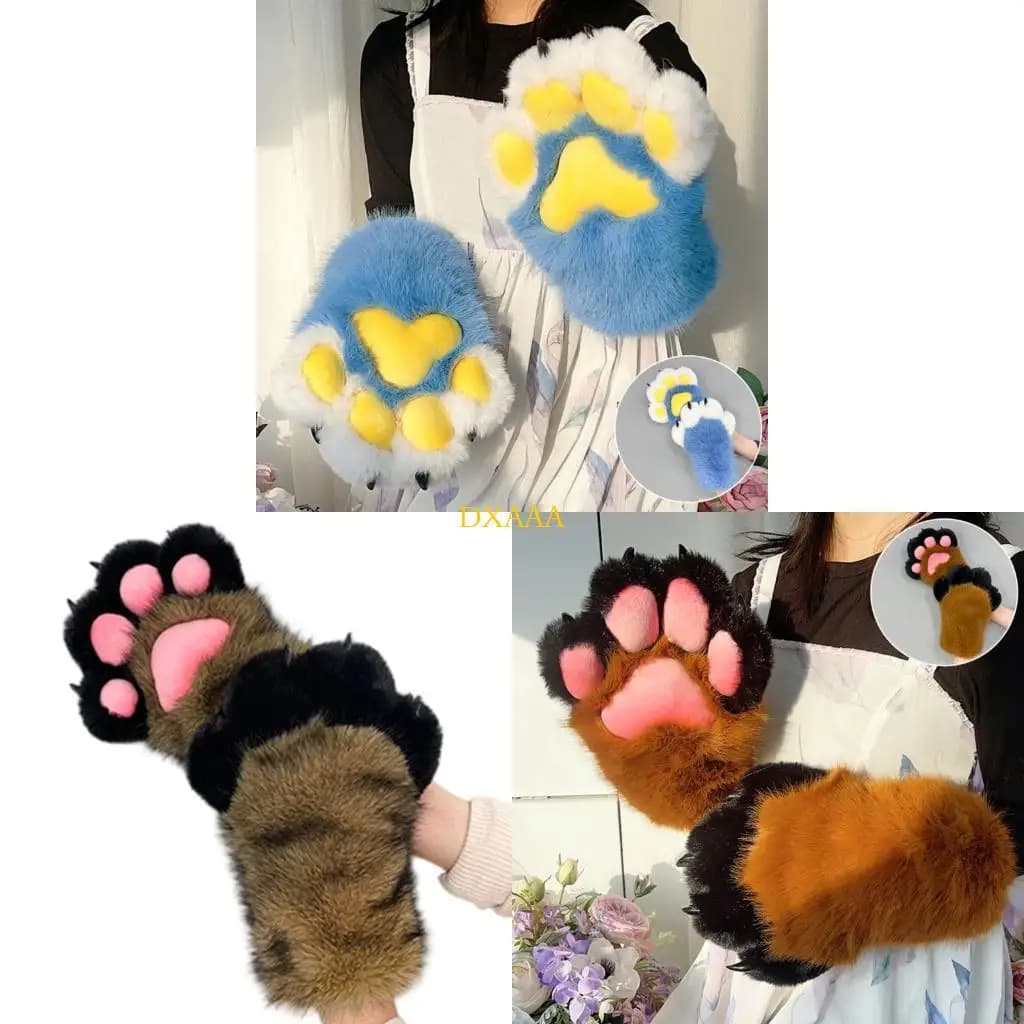DXAA Furry Cats Paws Gloves Fursuit Costume Gloves Handwear for Halloween Party Dressingup Cosplay Accessories Hand Gloves