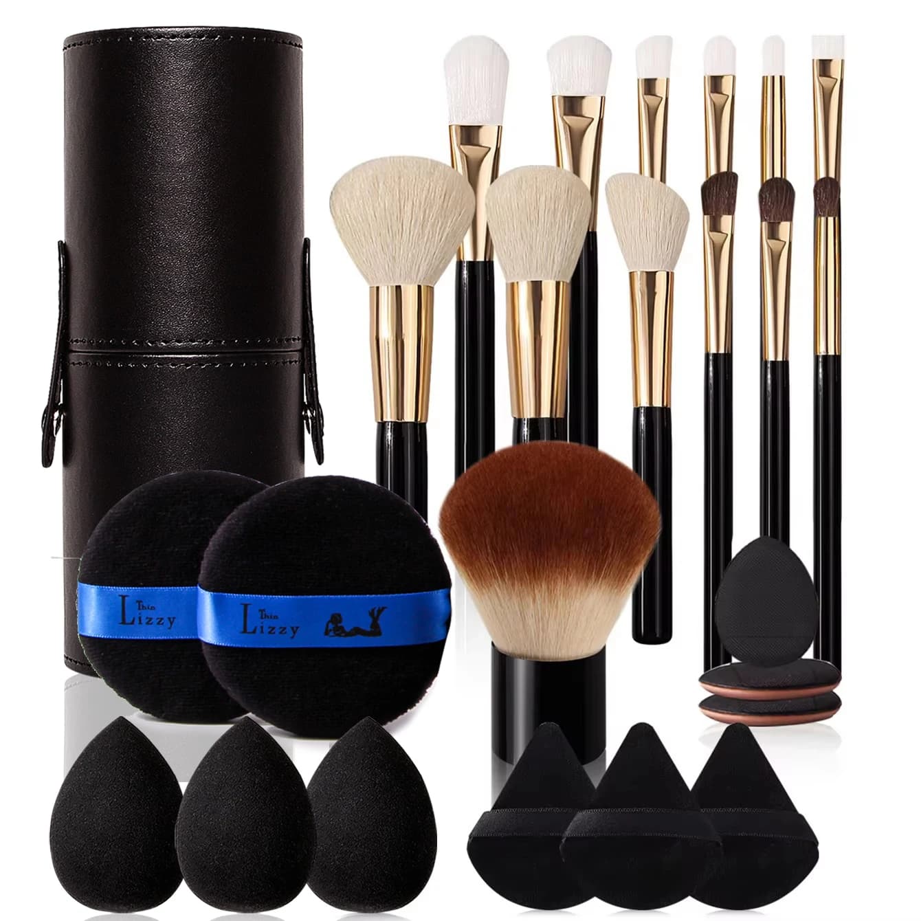 25-piece high-end makeup brush set 12 set of makeup brushes + 11-piece sponge set + 1 fungus brush + 1 storage bucket