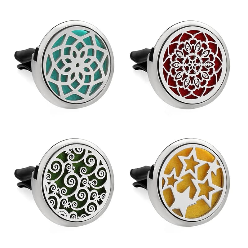 Models Flowers Stars Turned Hollow Aromatherapy Scent Diffuser for Car Stainless Steel 30mm Deodorant Medaglione for Car Clips