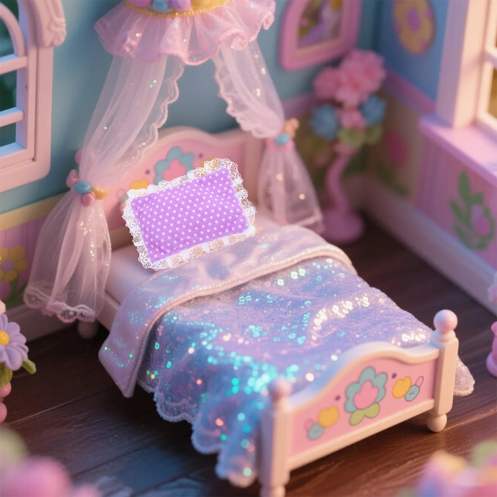 Set di Biancheria da Letto in Miniatura per Casa delle Bambole, Piumone Realistico, Lenzuola e Cuscini per Decorazione Camera da Letto delle Bambole, Accessori Mini