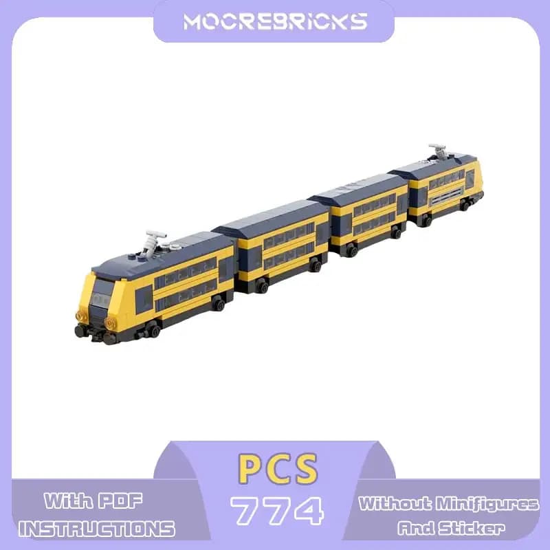MOC Compact Passenger Train Model Building Blocks Set Wooden Rail Compatible Double-Decker Car Expansion Hobby Toy