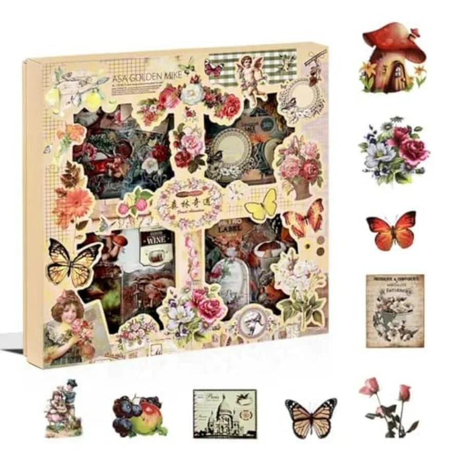 510PCS Scrapbook Kits for Adults, Vintage Aesthetic Journaling Stickers Ephemera for Junk Journal Supplies, 100 Sheets Diecut P