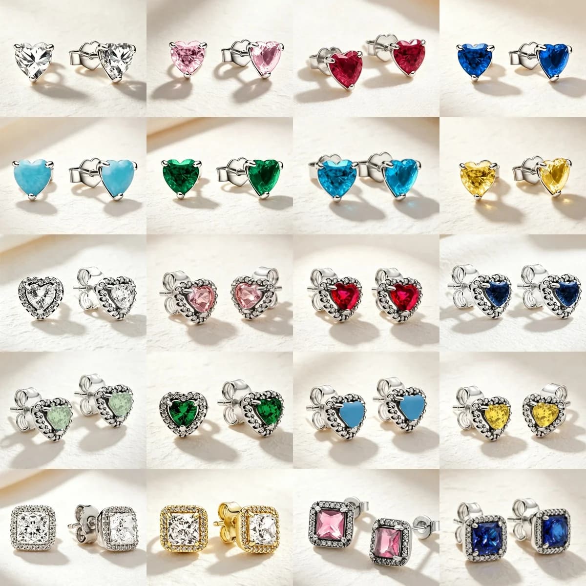 New 925 Silver Colorful Zircon Blue, Pink, Green Heart Shaped Square Earrings, Suitable for Women's Festival Exquisite Jewelry