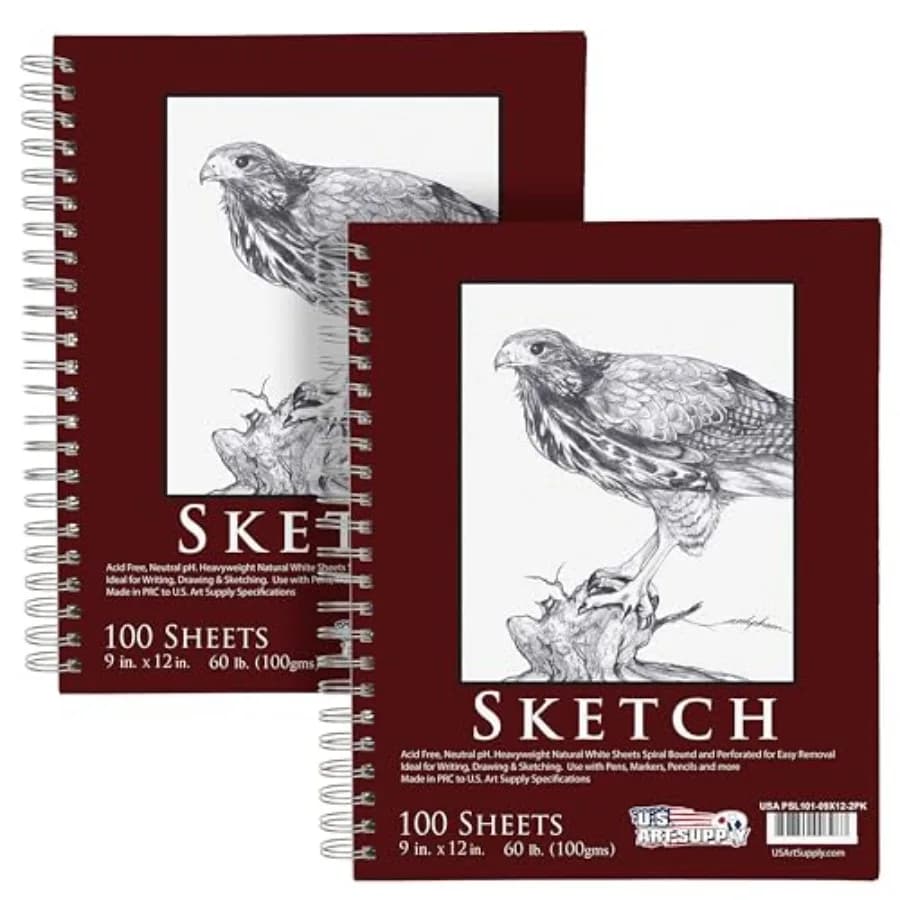 9"x12" Sketch Book Pad, 2 Pack 100 Sheets Each,60lb (100gsm) Spiral Bound - Sketching, Drawing Pad, Acid-Free Paper - Sketch Pa