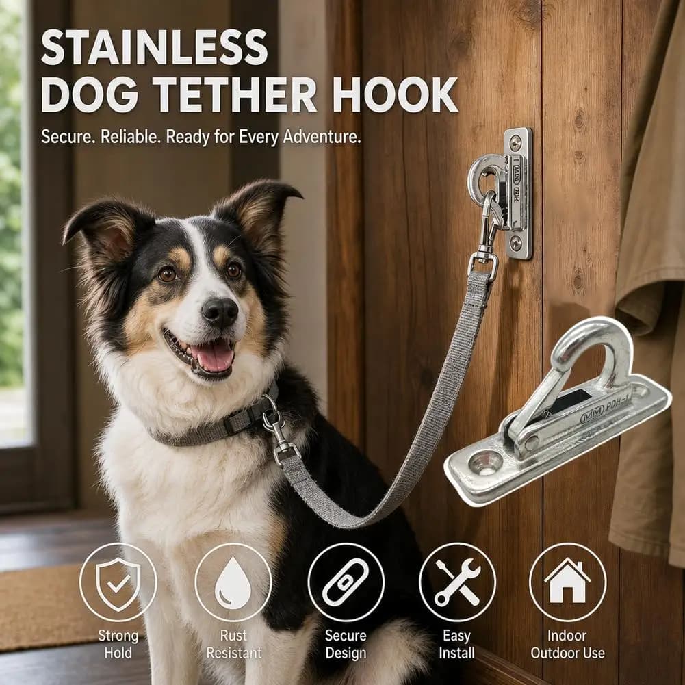 Stainless Steel Dog Leash Hooks Oblong Pad Eye Plate with Spring Gate Hook Dog Leash Holder Wall Mounted Indoor Outdoor Use
