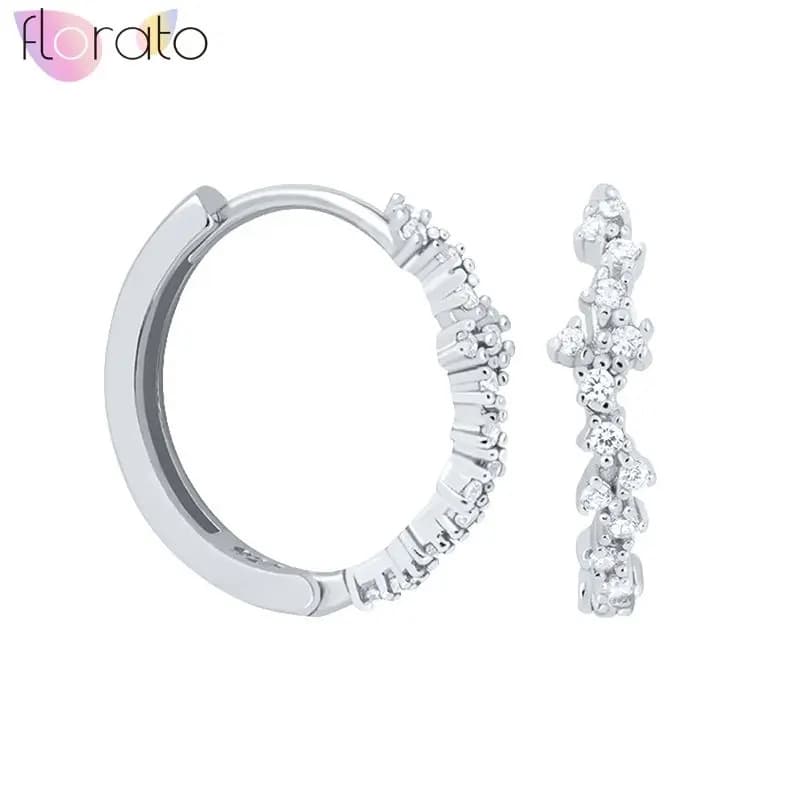 Orecchini a cerchio multi-zirconi con ago in argento sterling 925 alla moda, piccoli e freschi, design irregolare, gioielli da sposa di lusso da donna