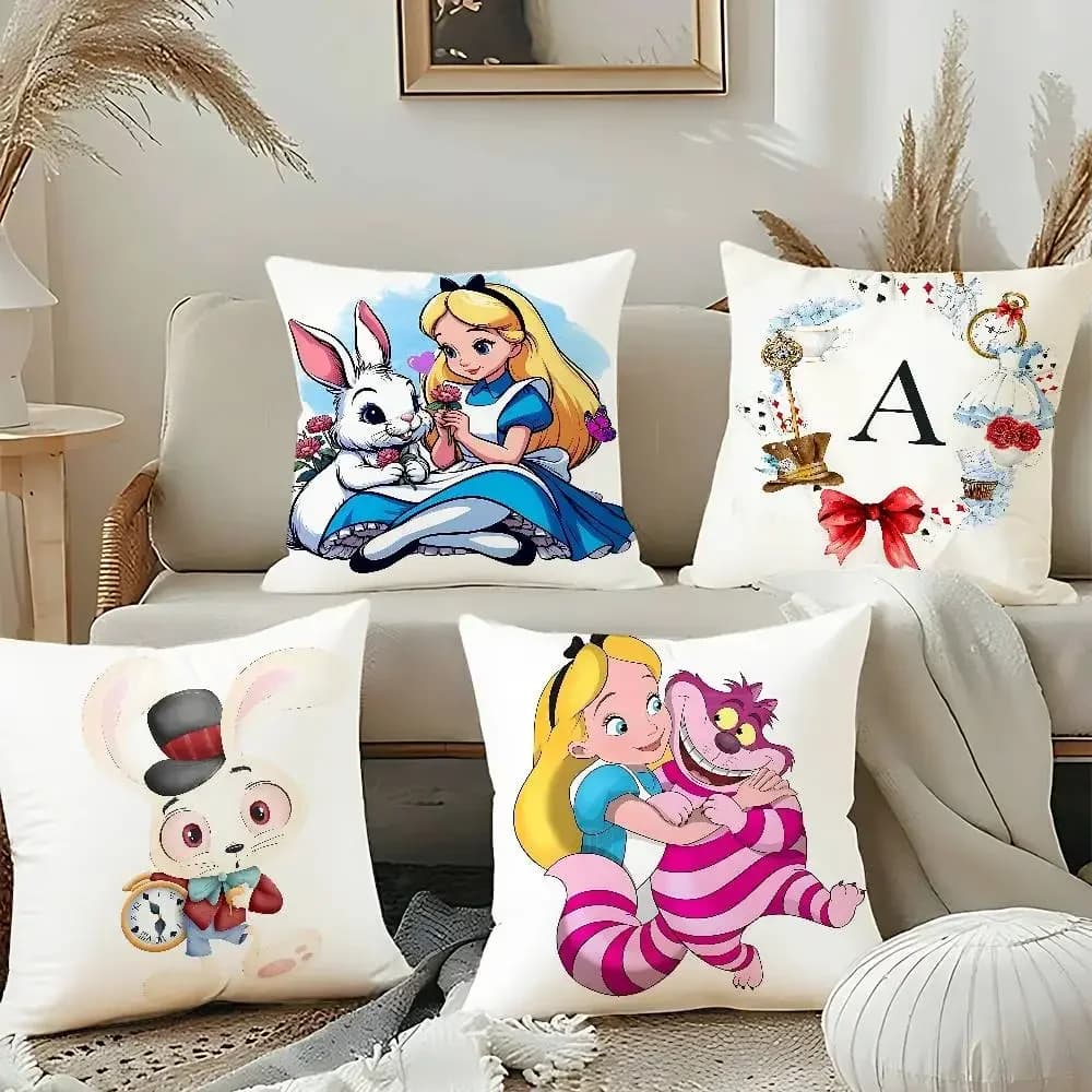 A-Alice In W-Wonderland Pillow Case Cushion Cover Soft Cute Throw Pillow Case For Car Sofa Pillowcase Polyester With Zipper