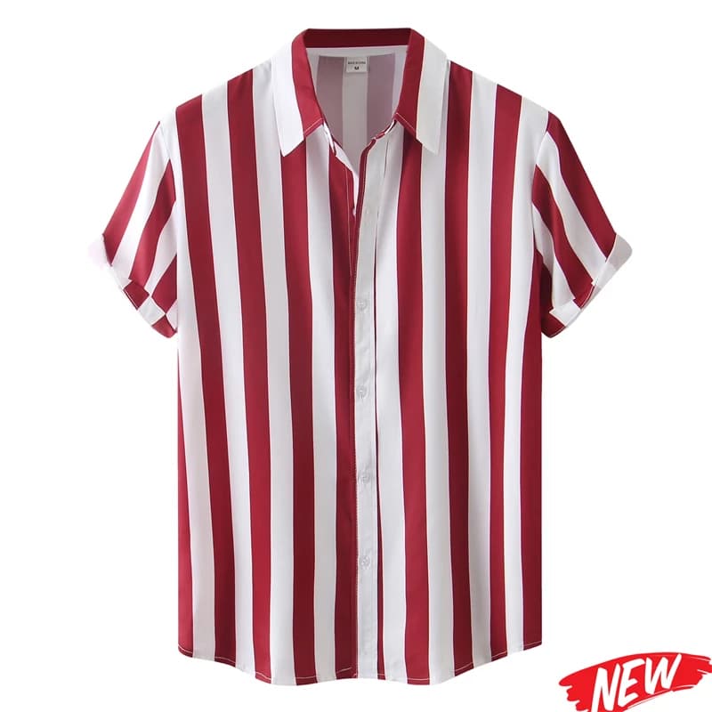 Camicia Hawaiana a Righe Stampata in 3D da Uomo 2026 - Abbigliamento Primavera Estate a Maniche Corte con Risvolto, Camicia Aloha Casual da Strada con Bottoni