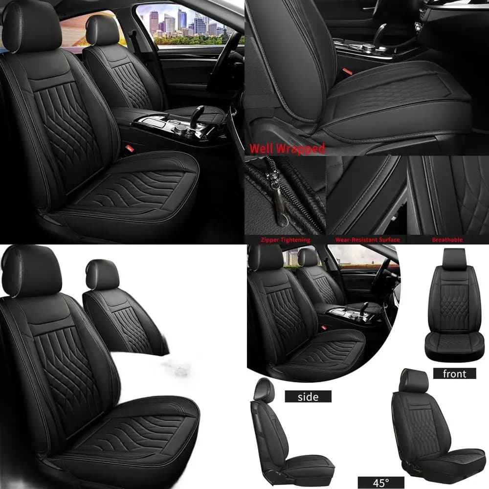 Coprisedili Universali Impermeabili in Pelle per Sedili Anteriori, Cuscini Antiscivolo per Auto, SUV, Camion, Berlina - Nero