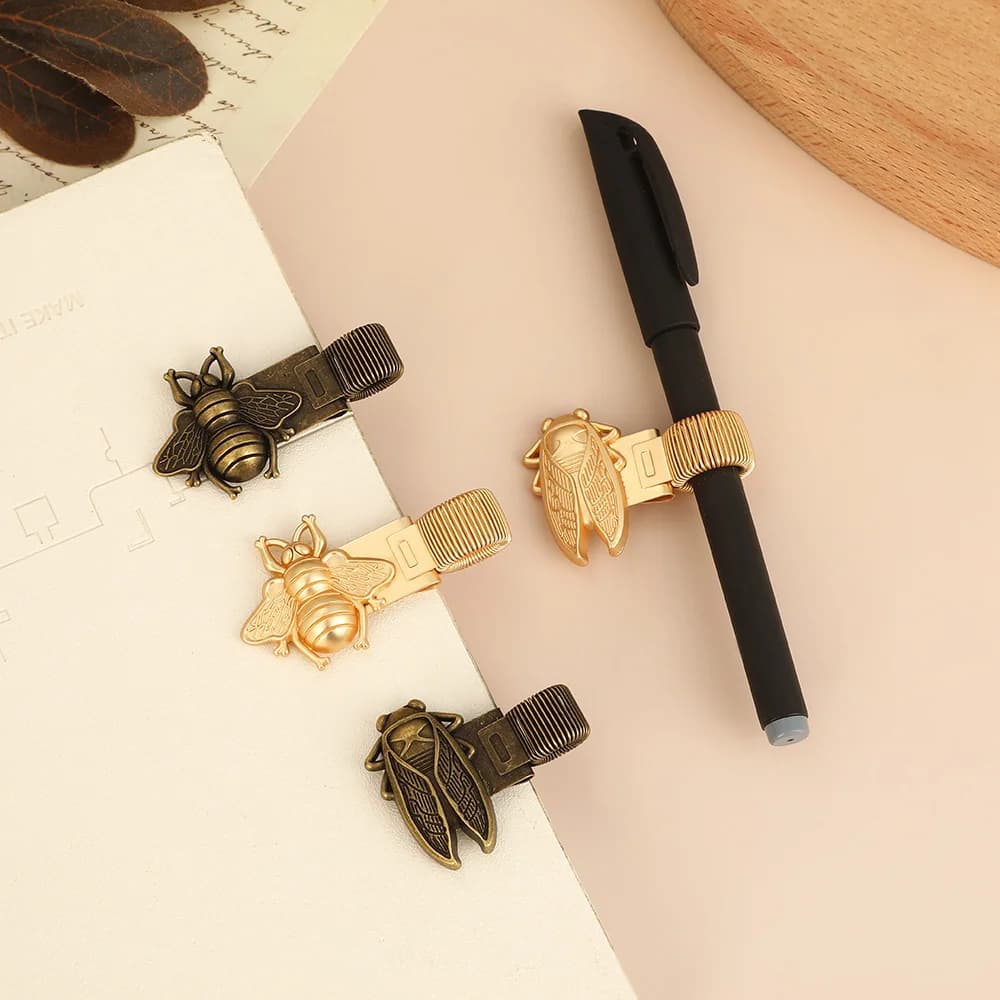 Clip per penna in stile vintage, clip per penna a forma di insetto, clip per penna in lega di zinco, segnalibro souvenir, quaderno per studenti, clip a molla retrò, 1 pezzo