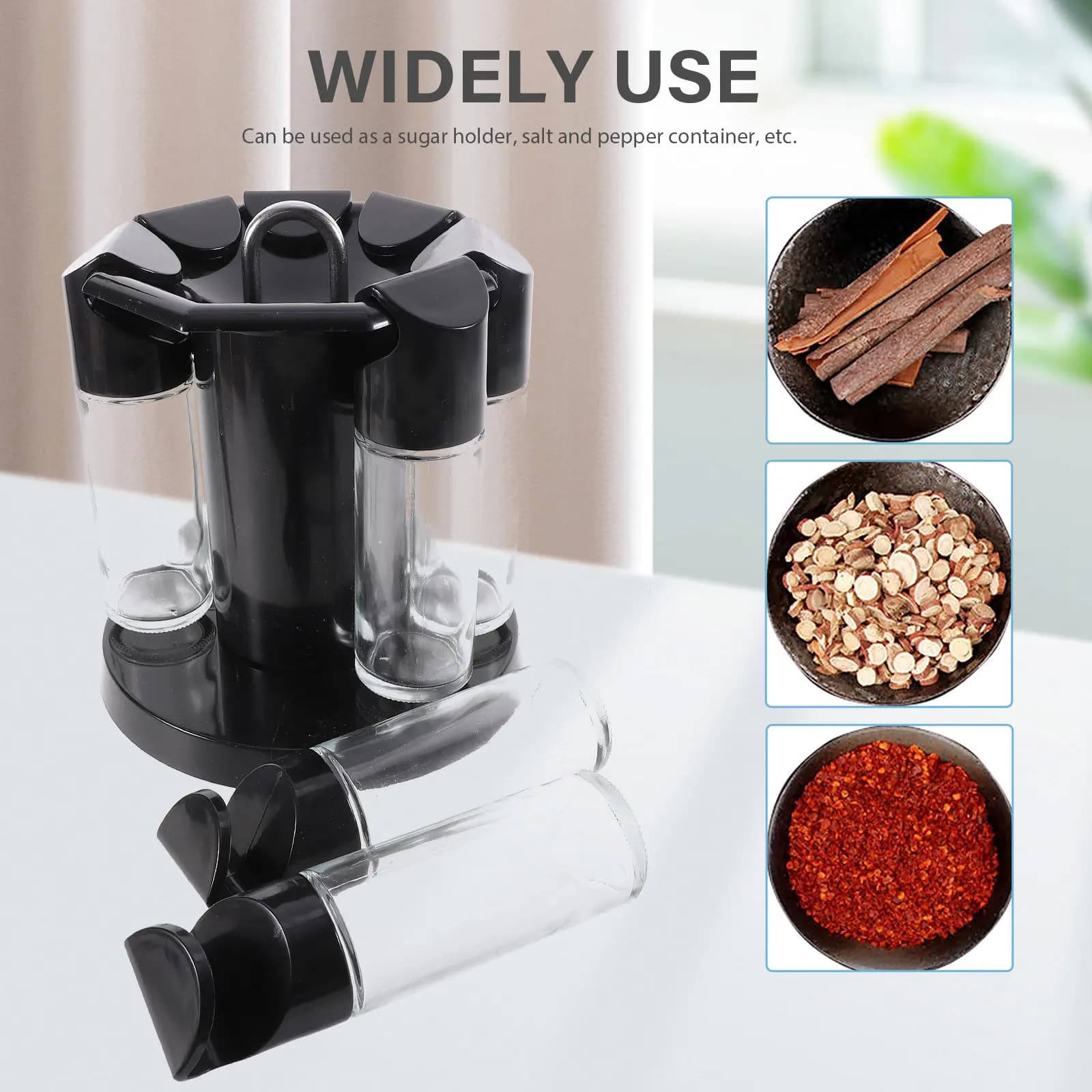 Set di 9 Bottiglie Rotanti per Spezie con Funzione Girevole a 360 Gradi, Gancio per Appendere, Leggero e Facile da Lavare, Contenitori per Spezie da Cucina