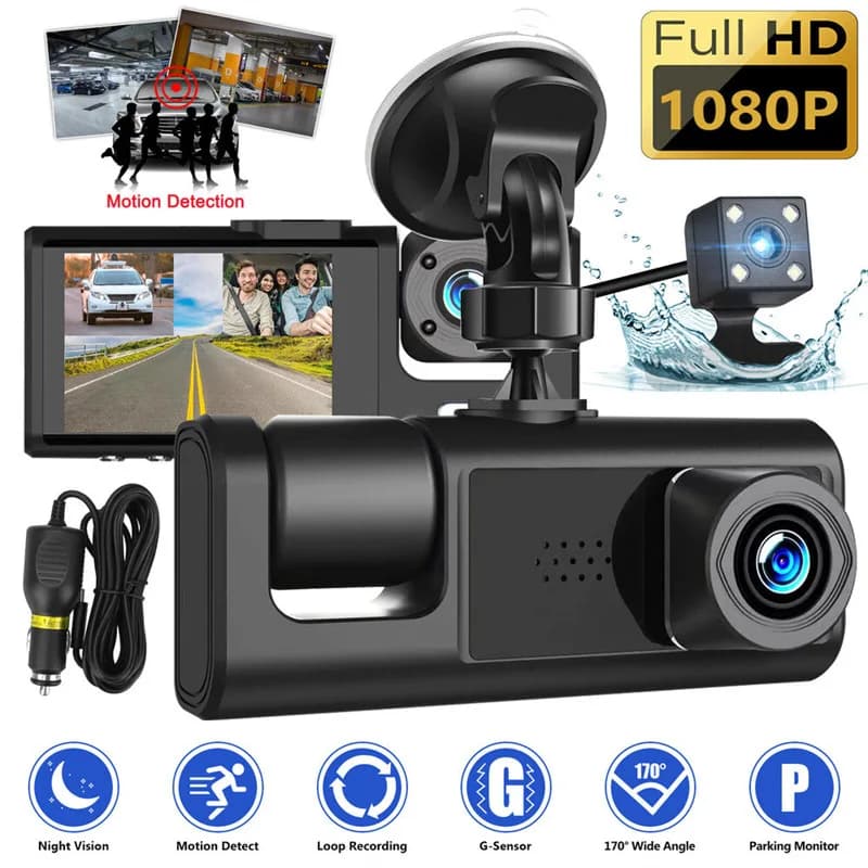 ZNLYRION D53S 1080P Driving Recorder Full HD Car Dashcam Front+Interior+Rear Camera 130° Wide Angle Night Vision G-Sensor Parking Monitor Car Driving Recorder