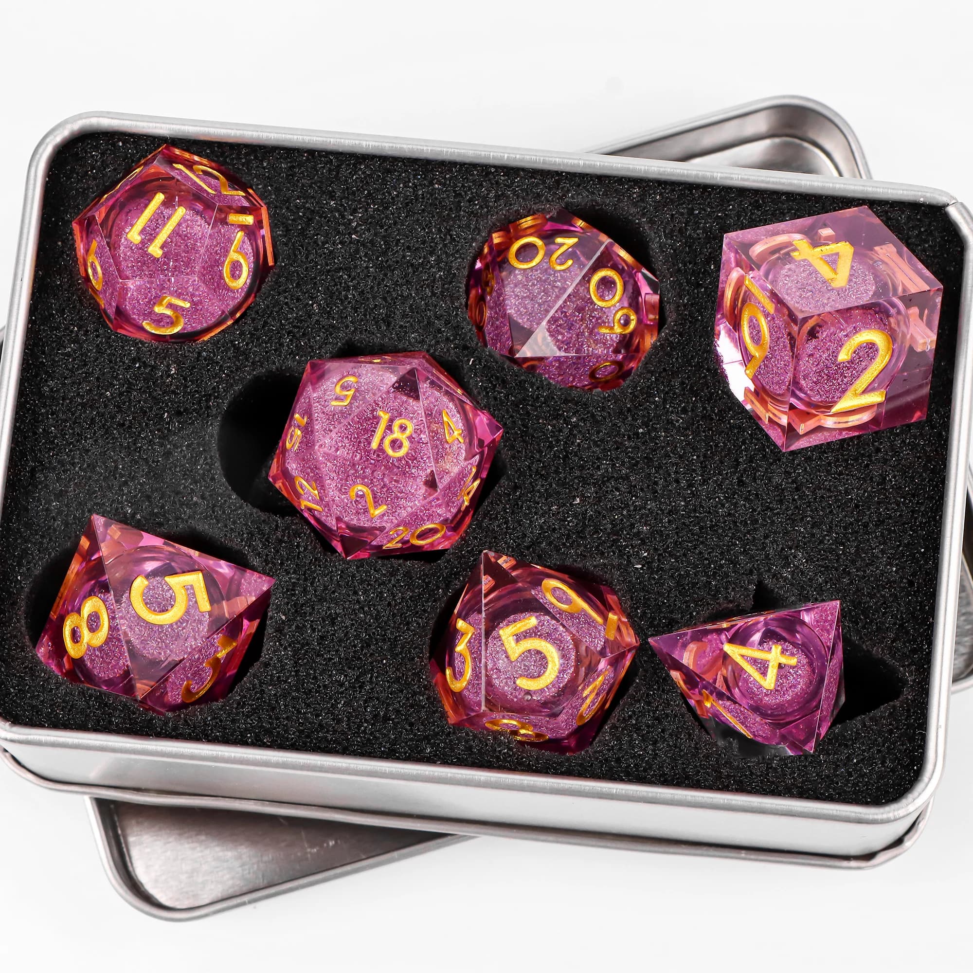 Pink Dice Set Liquid Core Dice For Dungeons and Dragons, Resin Sharp Edge Dice Set DND, D20 D&D Dice Galaxy Dice Set