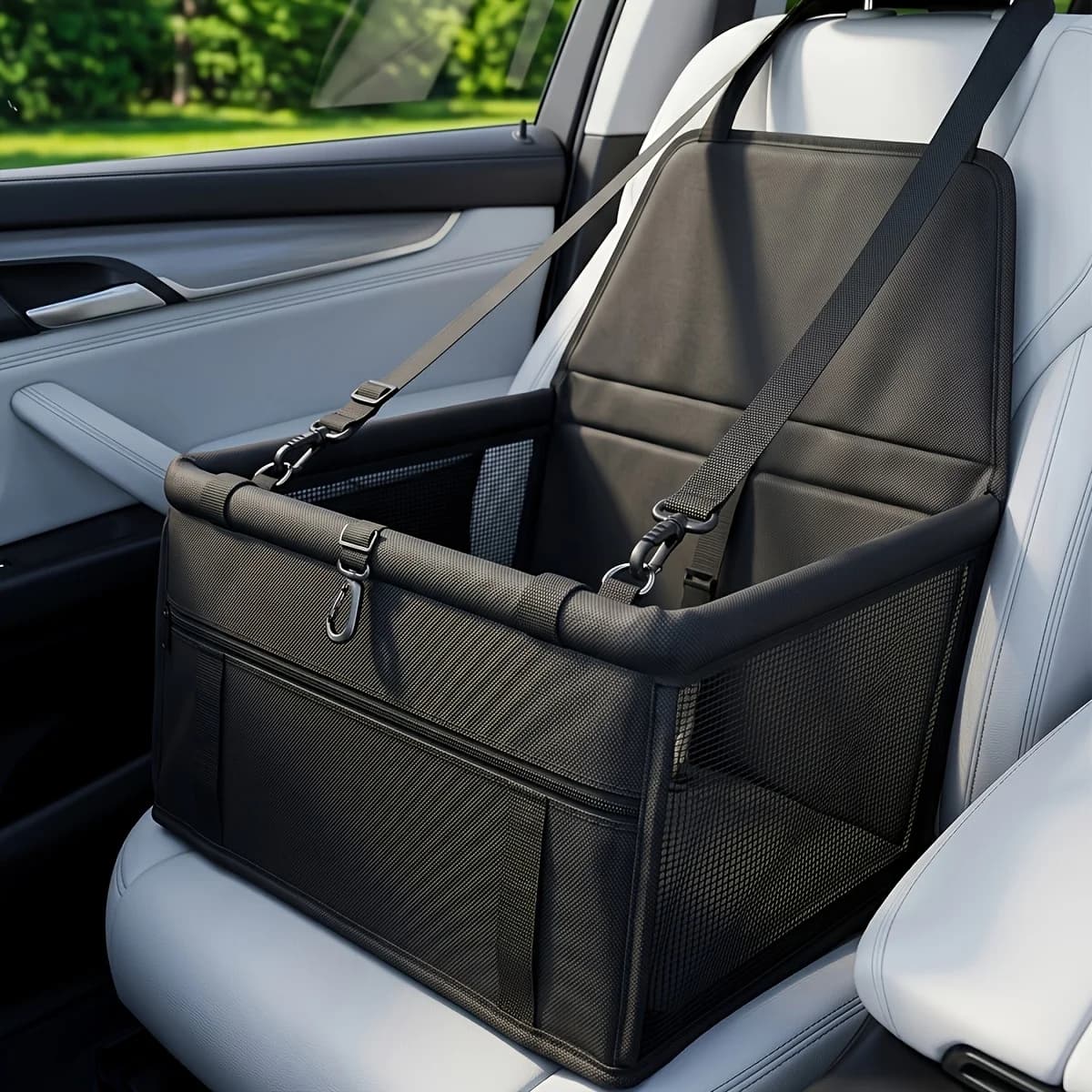 Portable Dog Car Seat Pet Travel Carrier Durable Breathable Fabric Adjustable Secure Straps Cozy Rest For Long Driving Trip Safe