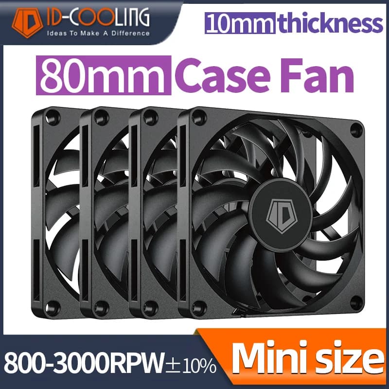 ID-COOLING 80mm PWM 800-3000RPM Mini ITX Nero PC Case VENTOLA Ventilatore di raffreddamento ultrasottile con temperatura di spessore 10mm