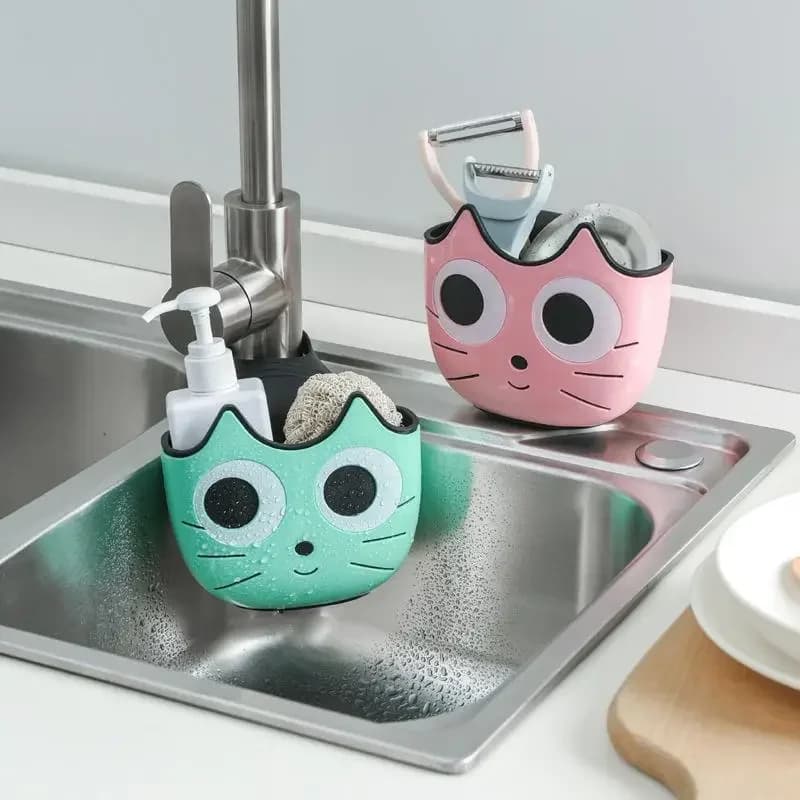 1 pezzo di cartone animato gatto creativo lavello sacchetto di drenaggio cucina portaoggetti e cesto appeso portaoggetti e drenaggio borsa appesa