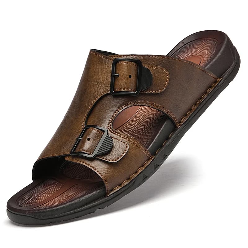 Pantofole estive da uomo in pelle da uomo diapositive regolabili sandali casual marrone nero comode