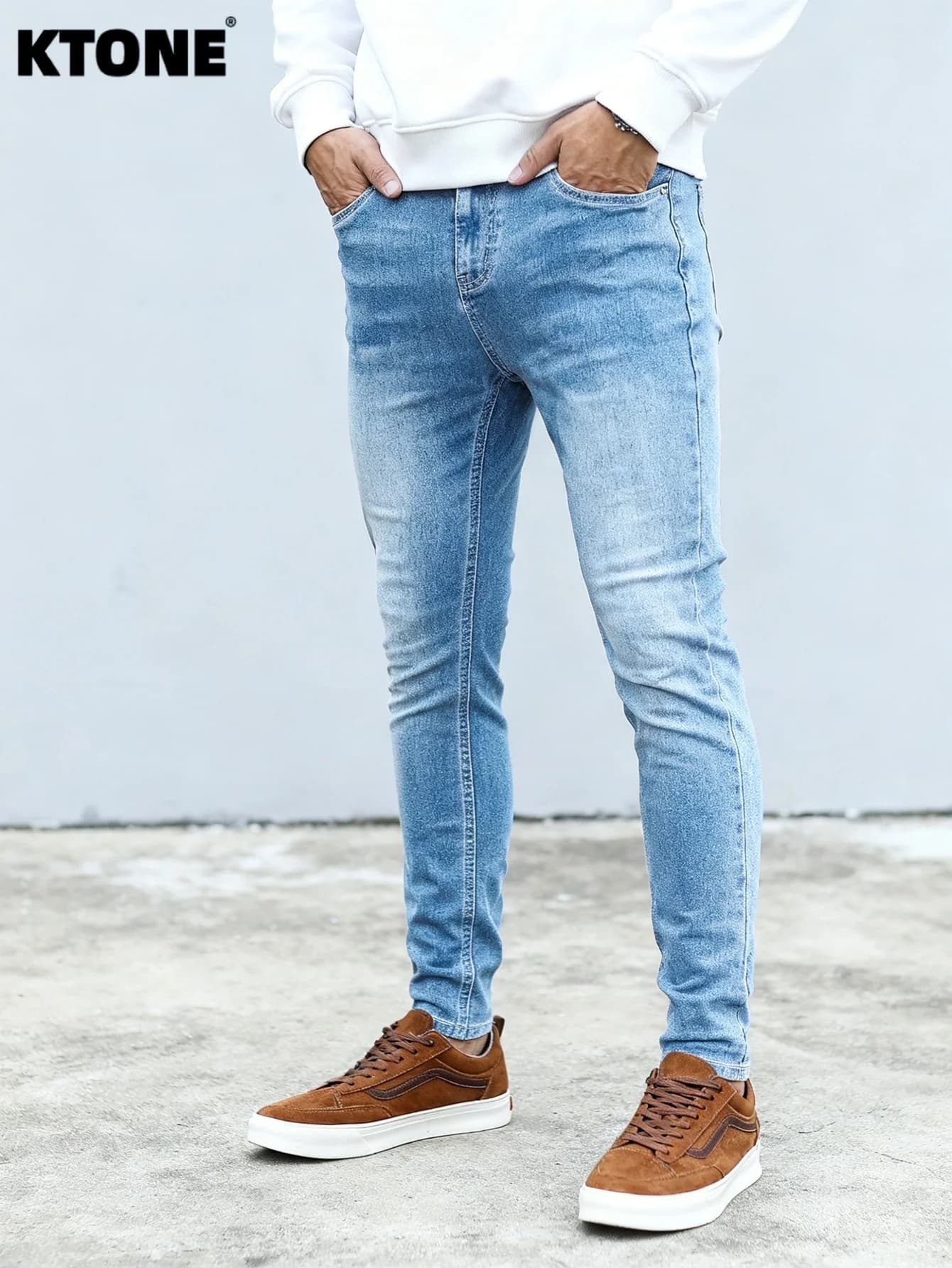 Jeans Slim Originali da Uomo Blu Alla Moda, Stile Y2K, Pantaloni in Denim Casual Senza Accessori o Cinture Inclusi