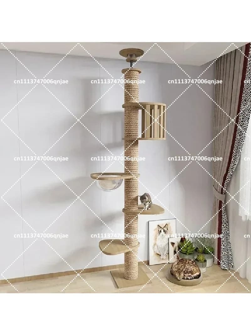 Indoor Wooden Cat Tree House Multi-Level Climbing Tower with Scratching Posts Soft Flannel Hammock Bed for Kittens